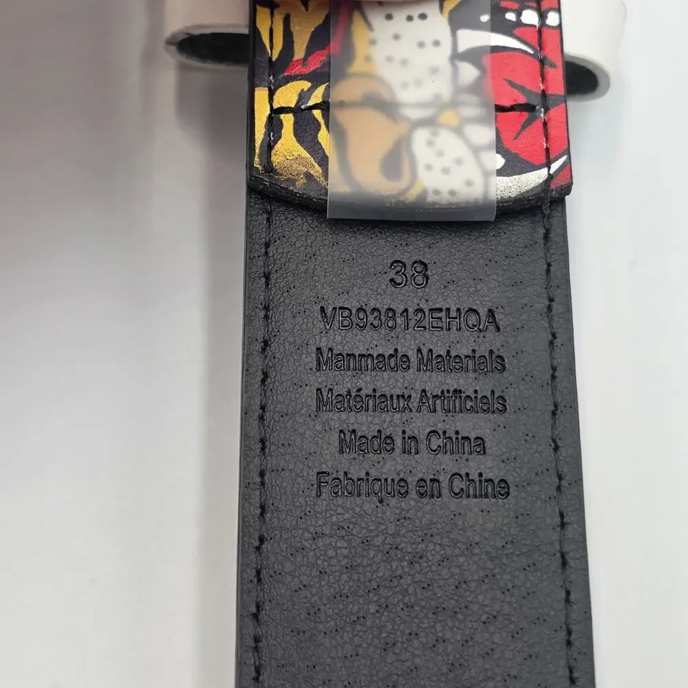 Ed Hardy Men's Size 38 Belt Multicolor Tiger Panther Skull Metal Studs New